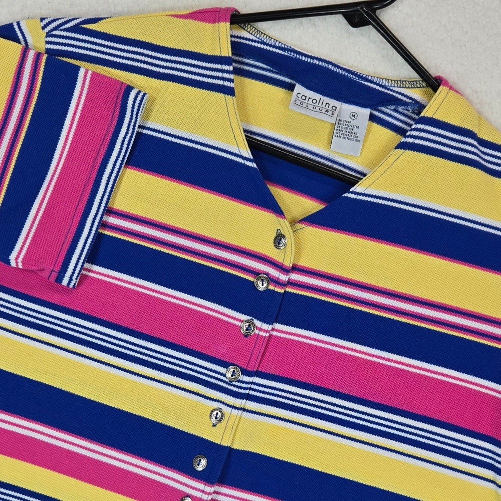 Vintage 90s Carolina‎ Colours Striped Top M Multi Color Kidcore Pique Knit
